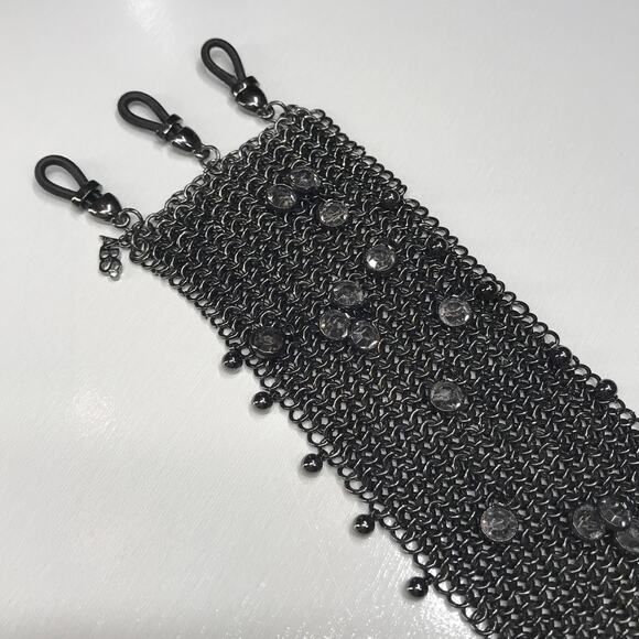 ABS by Allen Schwartz Chainmail Mesh Woven Chain Bracelet Bezel Set Rhinestones - Picture 15 of 16